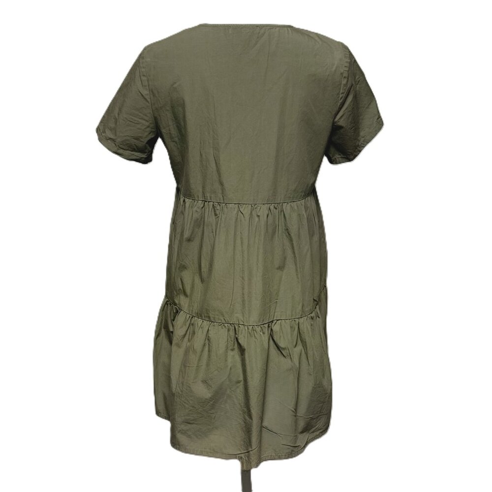 Madewell Olive Green Tiered Cotton Button-Front Babydoll Mini Dress XS - Picture 5 of 7